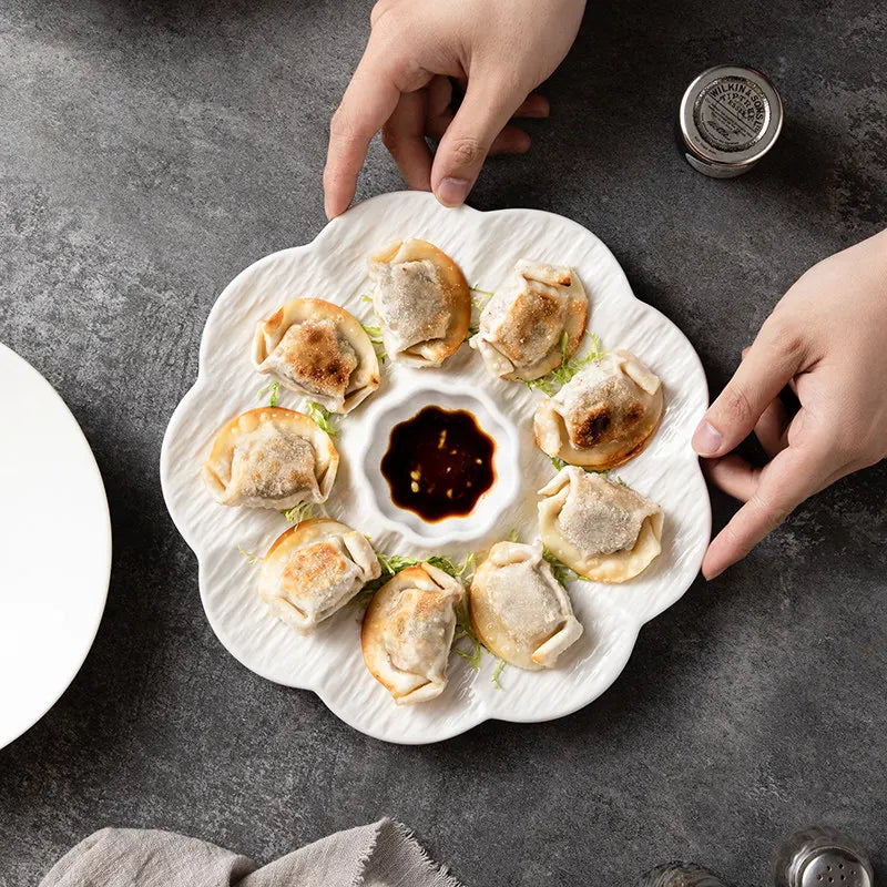 1pc White Ceramic Dumpling Plate Vinegar Dish Special