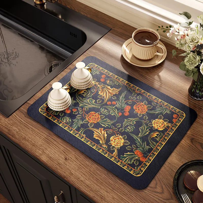 Retro Drying Mat Super-Absorbent Countertop Mat Tableware Drain