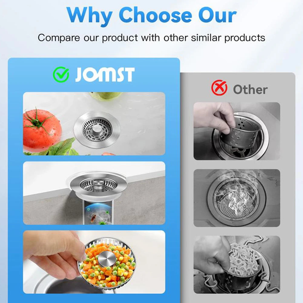 Sink Drain Strainer 3-In-1 Stainless Steel Sink Stopper