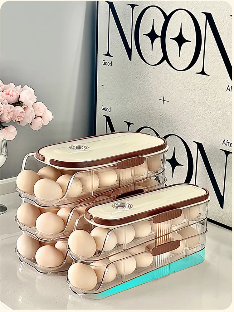 Auto Rolling Egg Holder Refrigerator Stackable Egg Storage