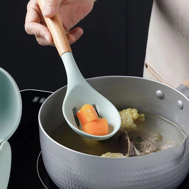 1pc Silicone Skimmer Colander Slotted Serving Spoon Salad