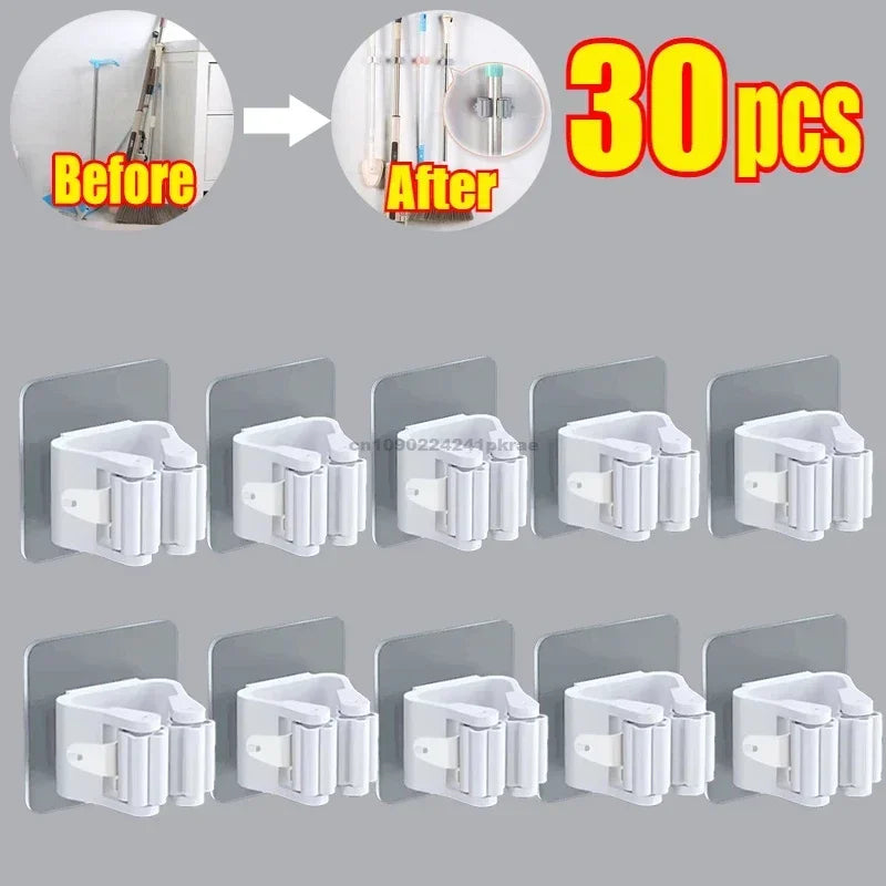 Mop Broom Holder Storage Rack Adhesive Hooks Wall