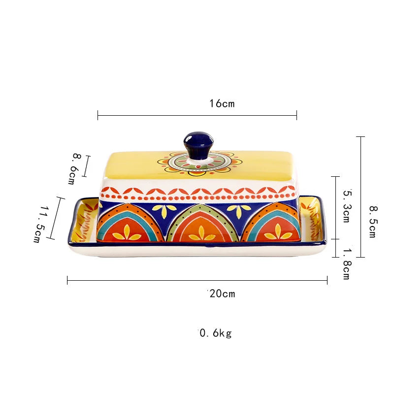 Nodic Style Hand-Painted Ceramic Butter Dish Lid Countertop