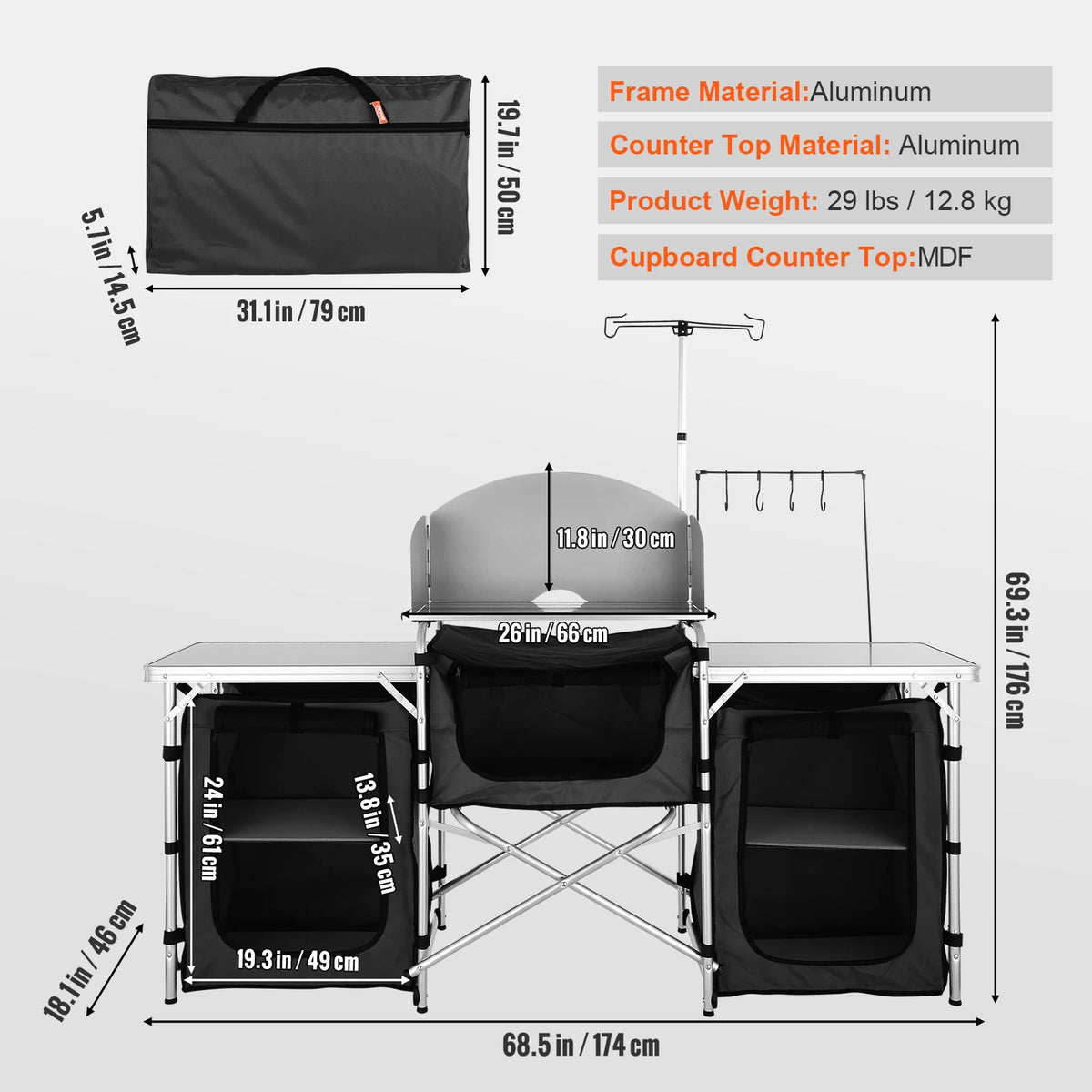 Succebuy Camping Table Cabinet Folding Cooking Storage Rack