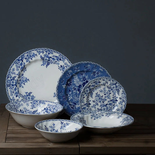 European Ceramic Dinner Plate Blue White Porcelain Decorative