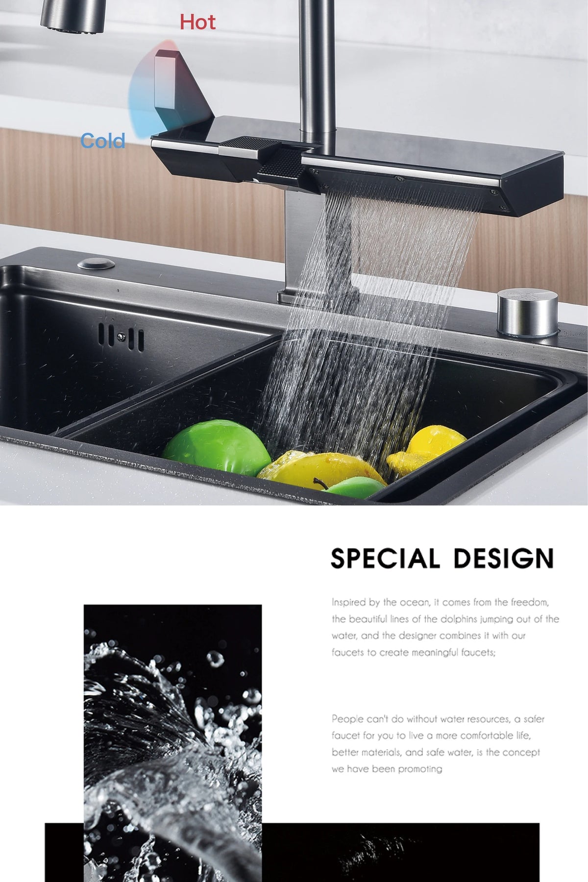 Luxury Digital Display Brass Grey Faucet Pull-Out Design