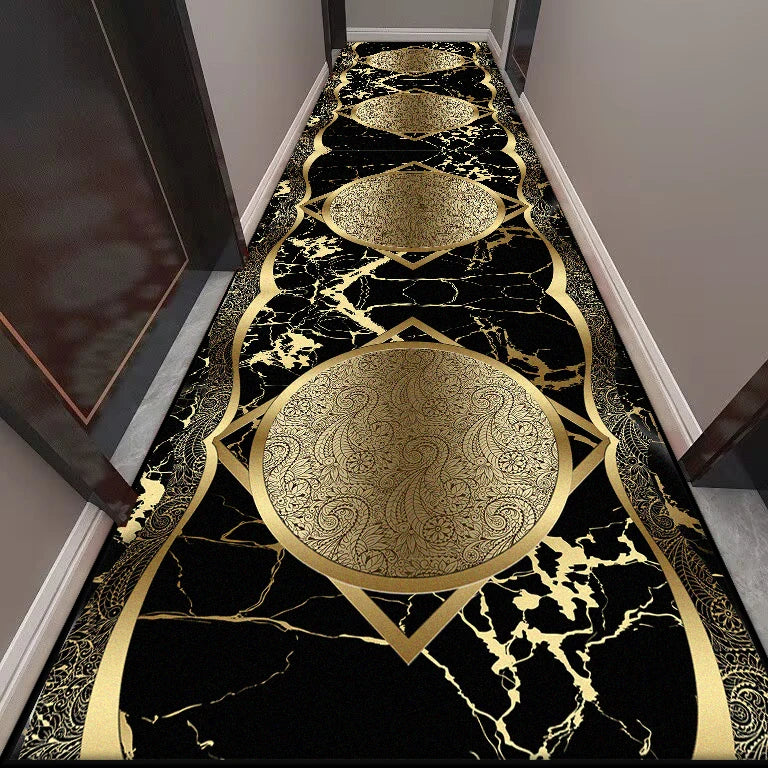 Golden Long Corridor Carpet Luxury European Decoration Hallway