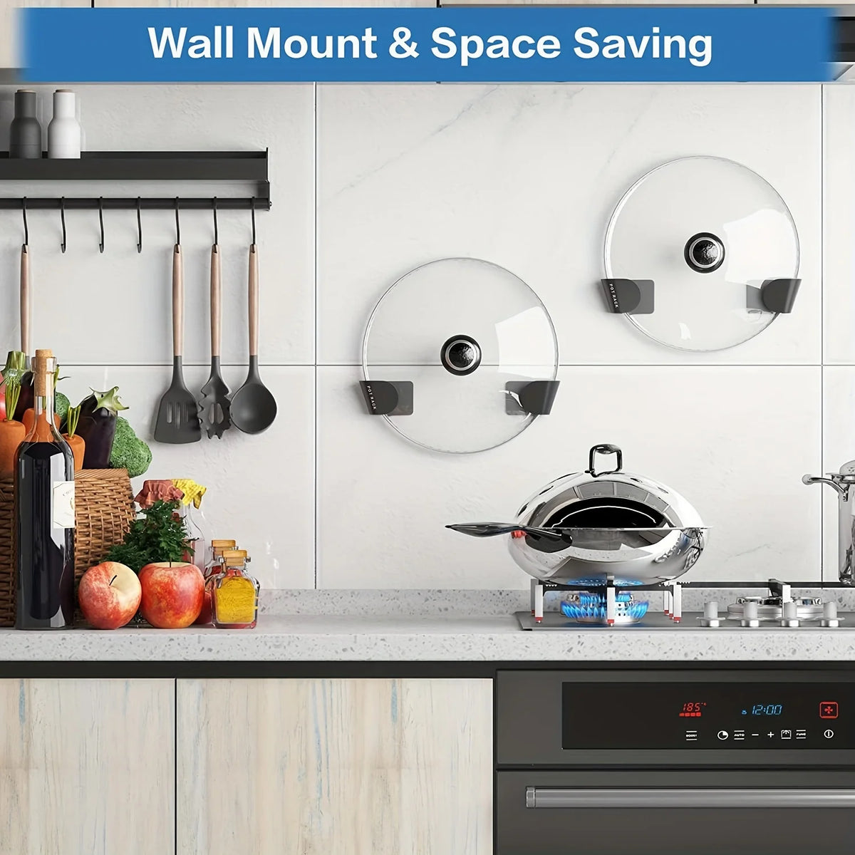 1/3/6pairs Pot Lid Holder Wall-Mounted Hanging Pan Pot