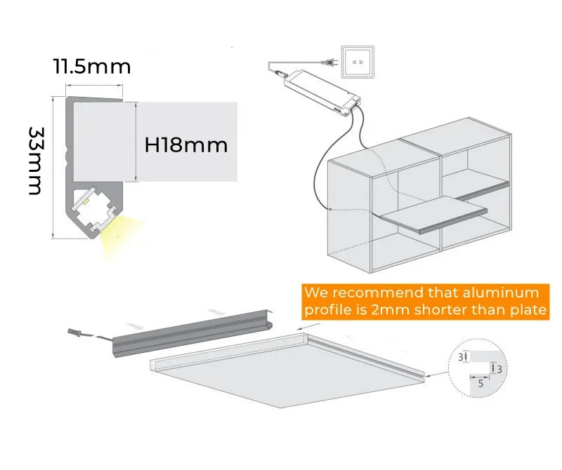 Led Cabinet Shelf Light 45 Lighting Recessed Aluminum