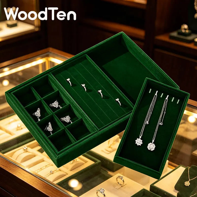 Woodten Green Premium Jewelry Display Tray Velvet Ring