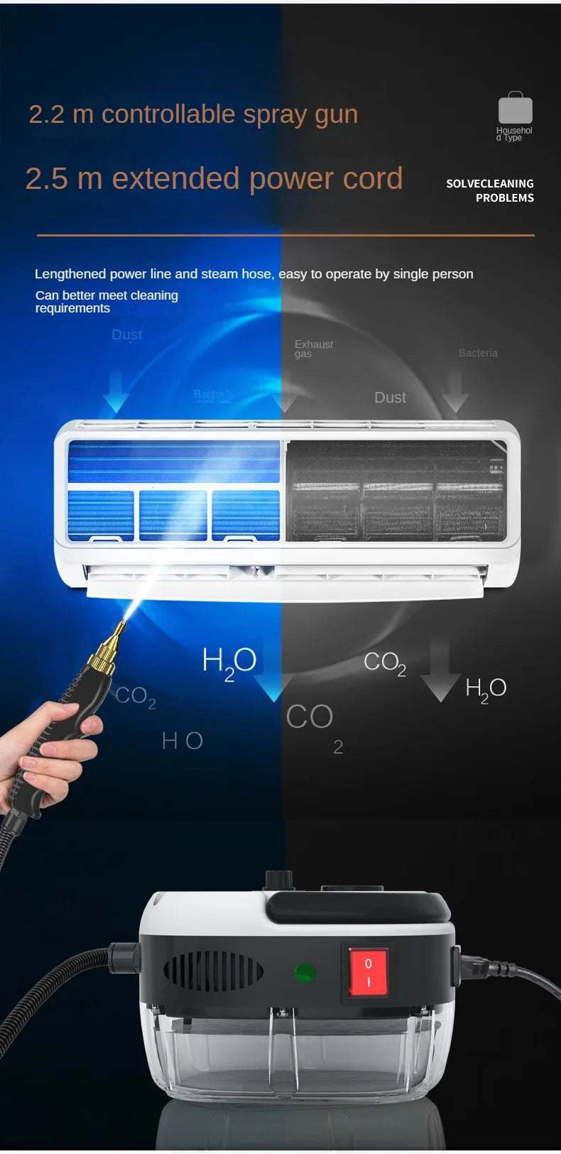 2500w Steam Cleaner High Temperature Pressurized Steam Cleaning