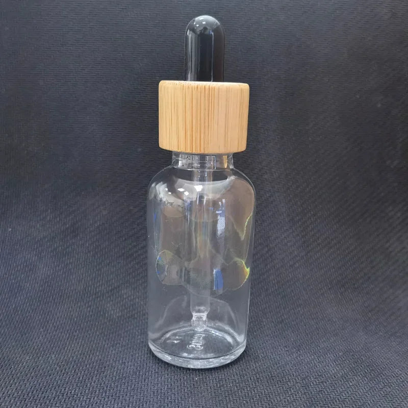 5ml-100ml Dropper Bottle Bamboo Wood Lid Brown Glass