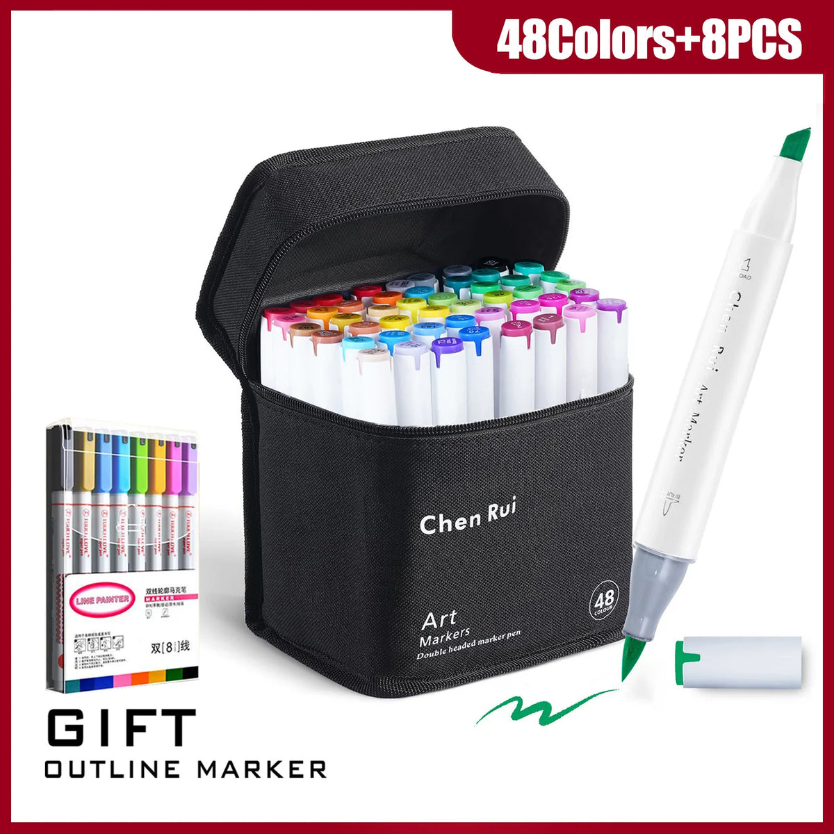 48-180 Colors Dual Tip Brush & Chisel Permanent