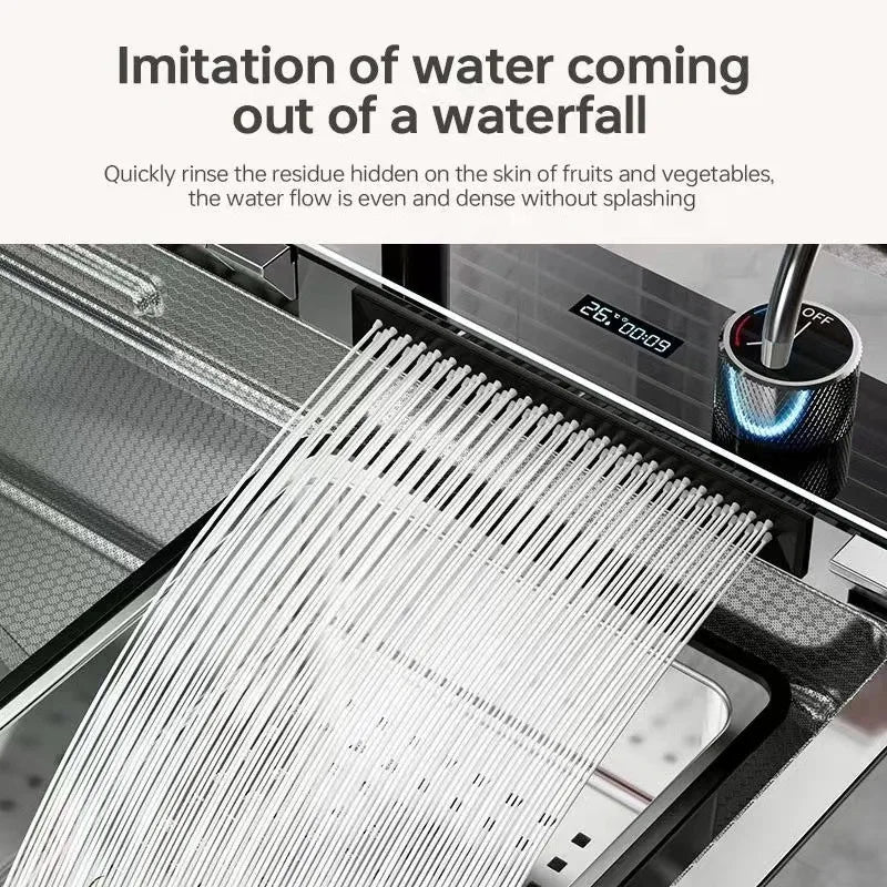 Silver Smart Sink Digital Display Waterfall Faucet Stainless