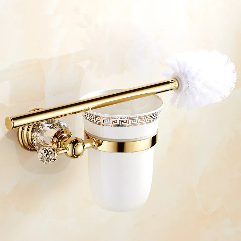 Shower Shelf Toilet Paper Holder Golden Crystal Wall
