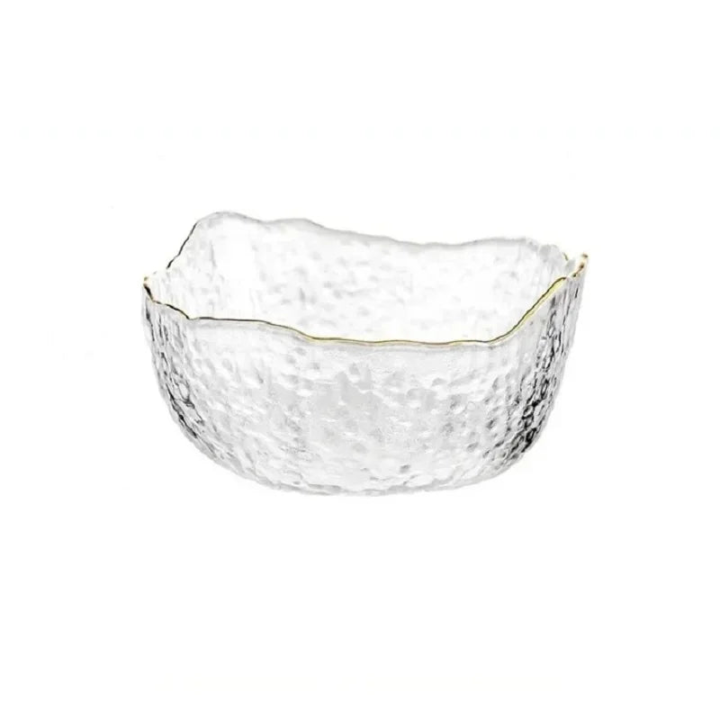 380/750/1450ml Salad Glass Bowl Gold Edge Fruit Candy