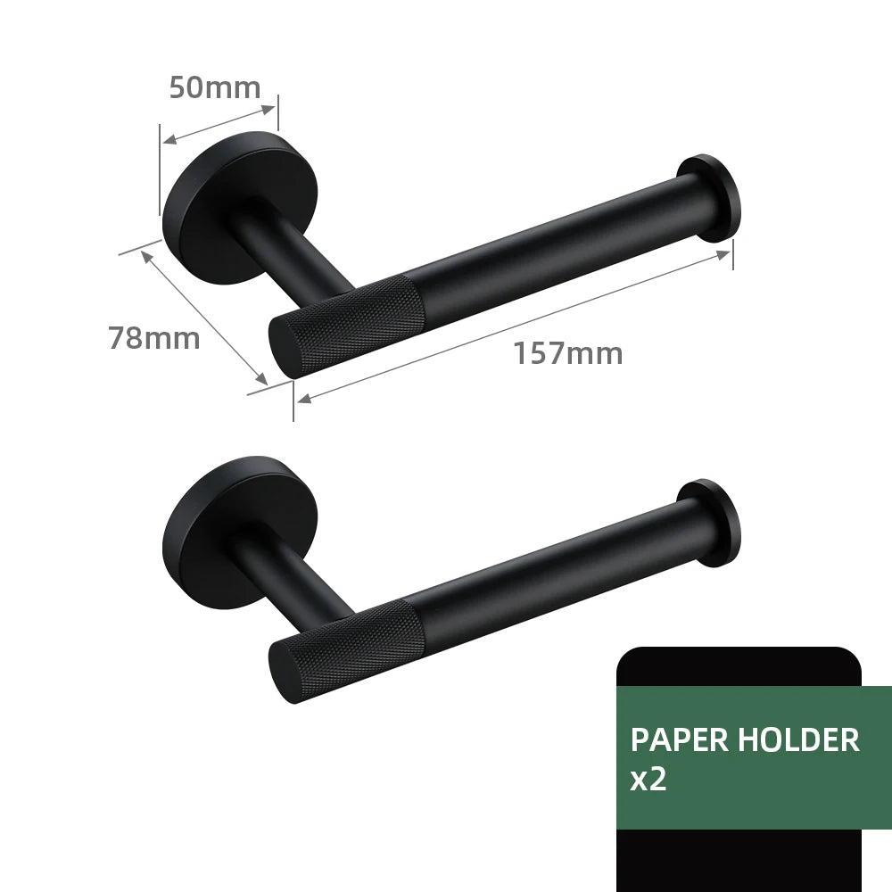 Matte Black Bathroom Brass Knurled Kit Paper Holder