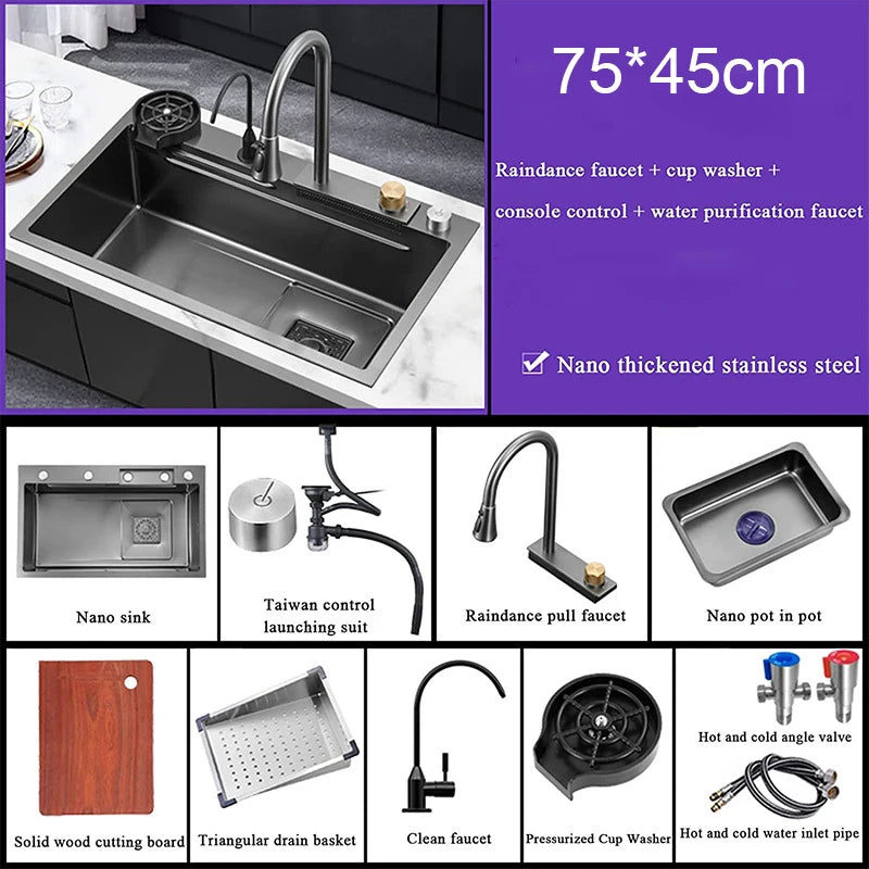 Black Nano Sink Waterfall Faucet Large Bowl Cup