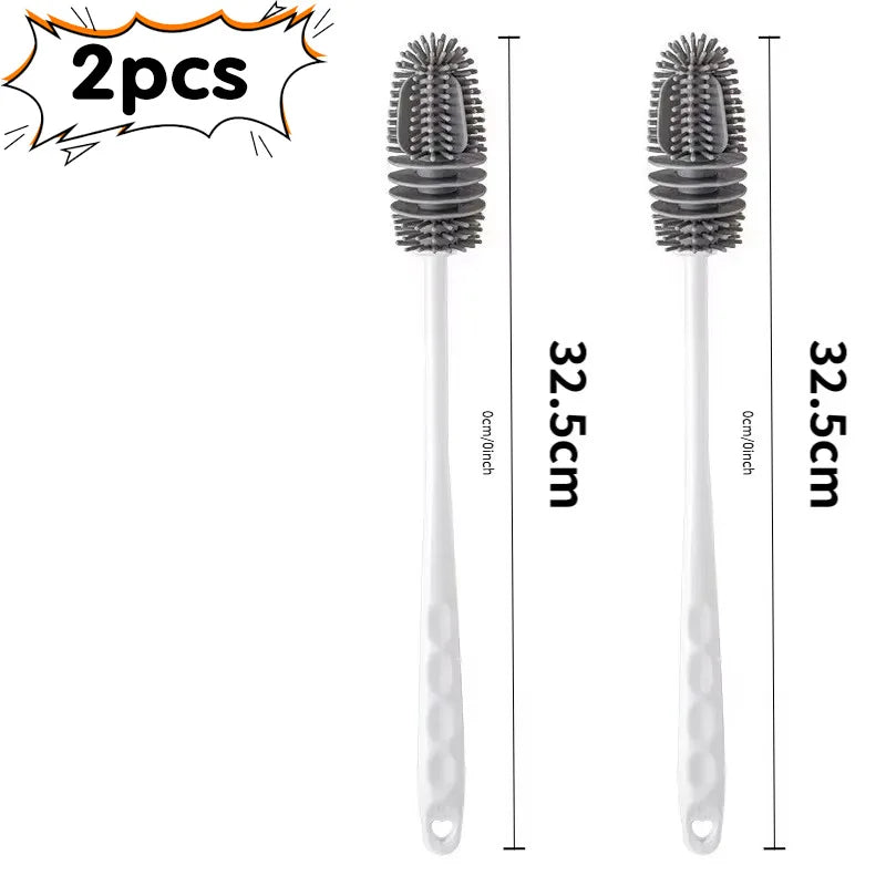 1/2pcs Long Handle Silicone Bottle Brush Cleaning Brush