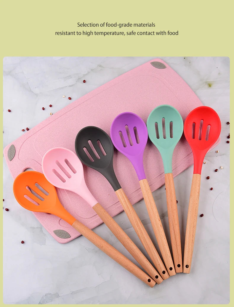 1pc Silicone Skimmer Colander Slotted Serving Spoon Salad