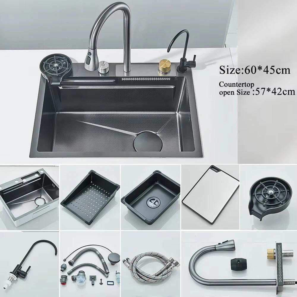 304 Stainless Steel Waterfall Sink Large Slot Integrated
