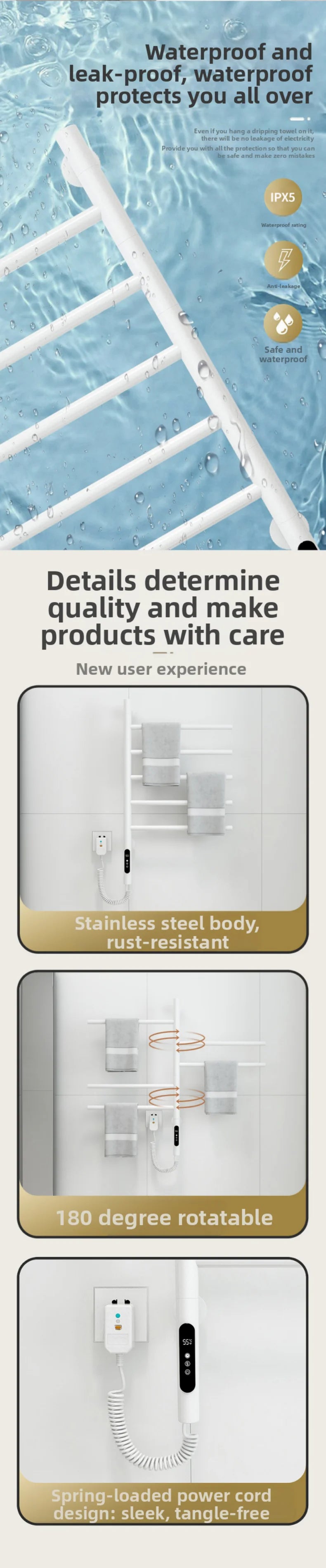 Electric Heated Towel Rack Rotating Bathroom Wall Mounted