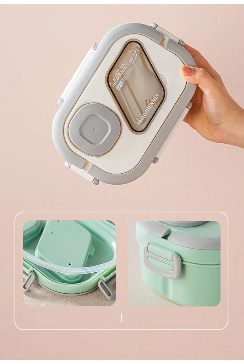 Lunch Box Compartment Wheat Straw Bento Carrying Handle