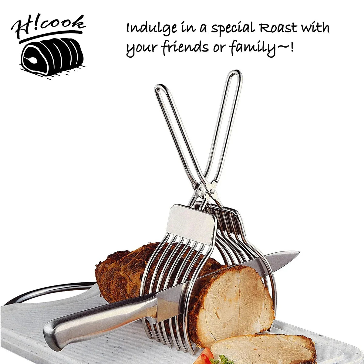 Stainless Steel Roast Beef Cutting Tongs Meat Bread