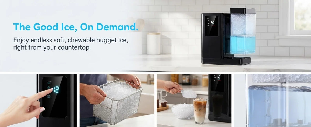 Silonn Countertop Nugget Ice Maker 40lbs/24h Fast 8m