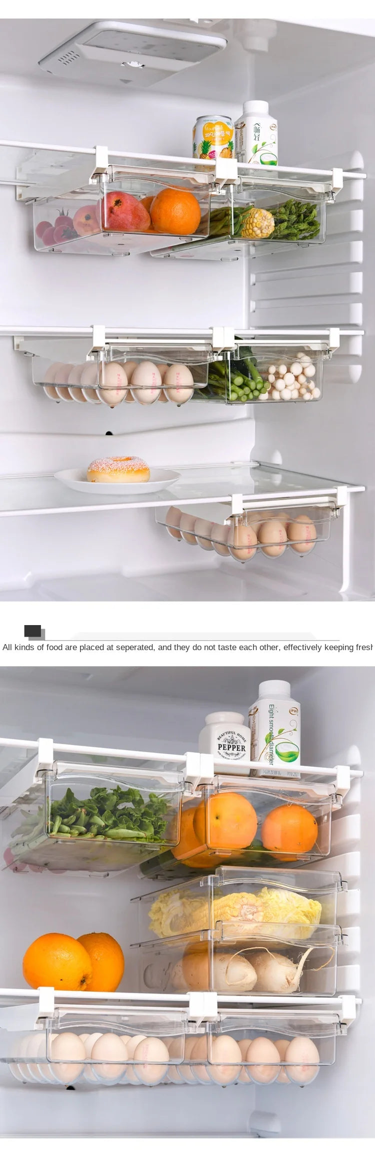 Fridge Organizer Fruit Egg Refrigerator Storage Rack Under-Shelf