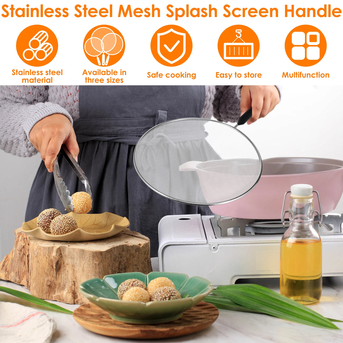 3pcs Stainless Steel Anti Splatter Guard Oil Net