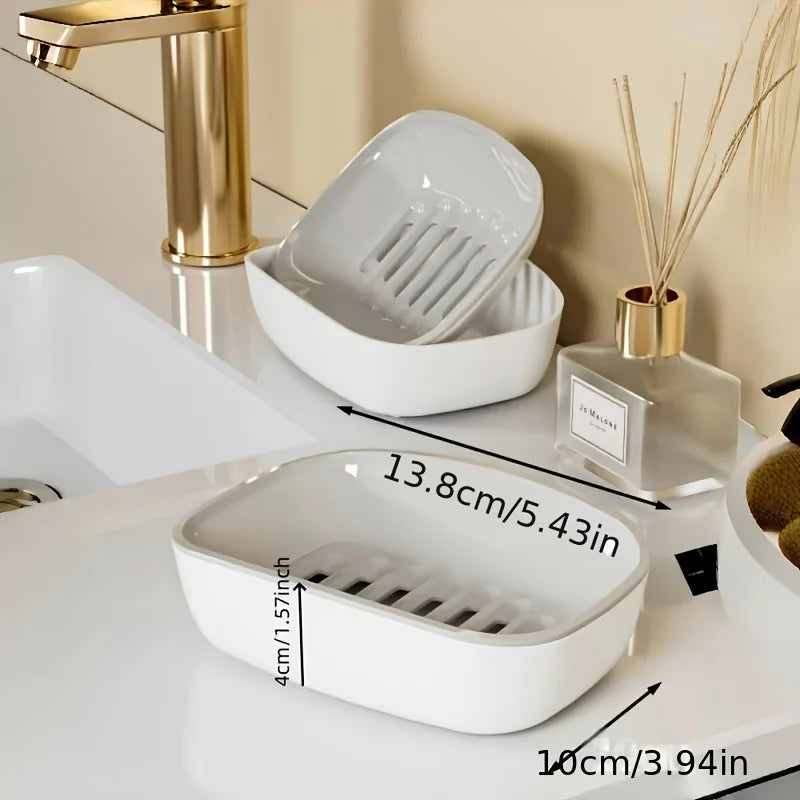 1pc Soap Dish Double-Layer Drainage Automatic Drain Easy