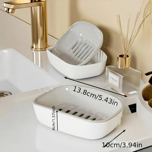 1pc Soap Dish Double-Layer Drainage Automatic Drain Easy