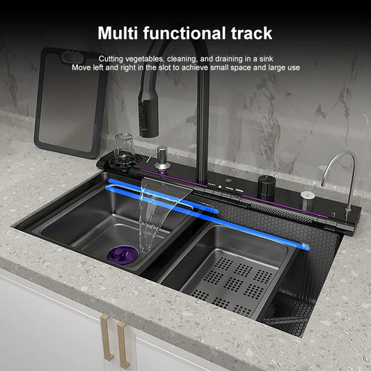 Waterfall Sink Digital Display Faucet Wash Dish Vegetables