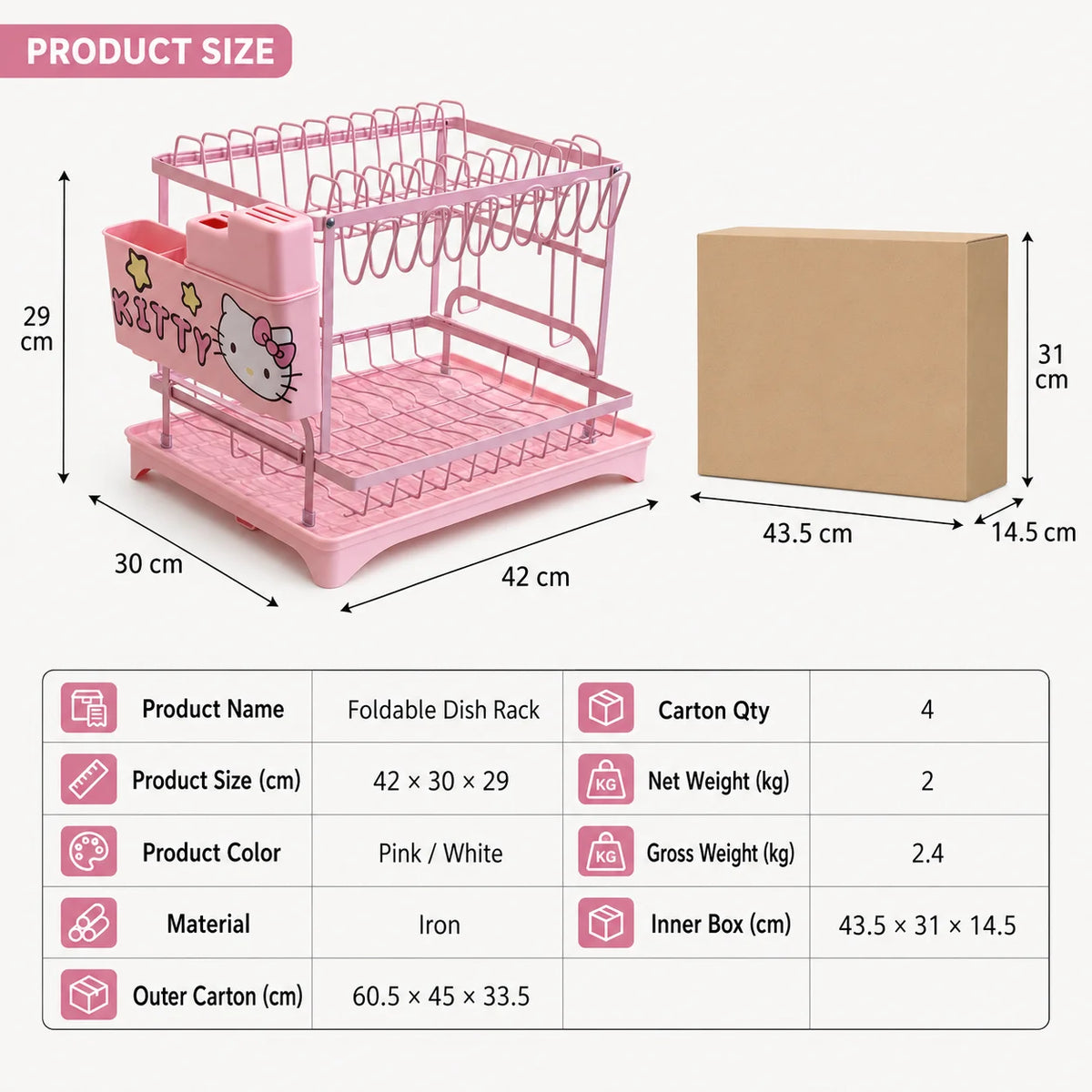 Cute Hello Kitty 2-Tier Dish Drying Rack Drain
