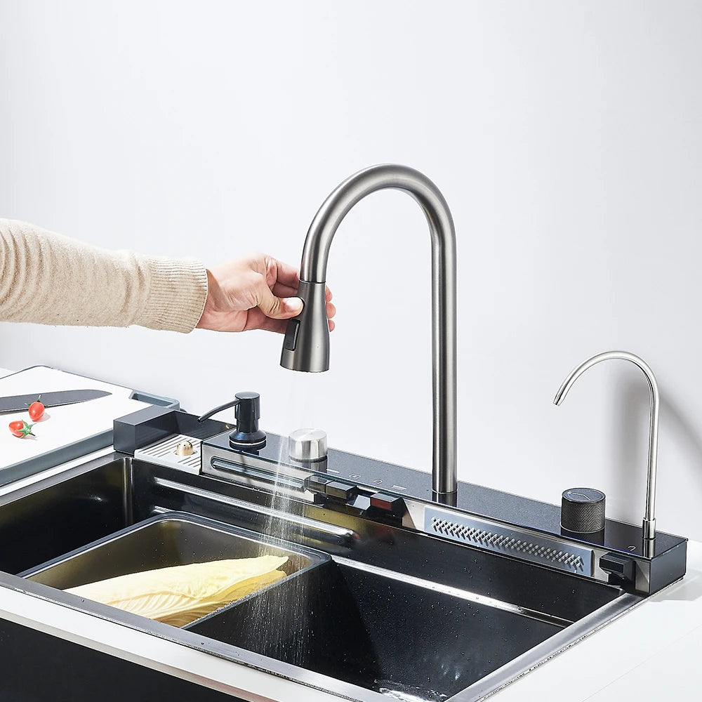 304 Stainless Steel Waterfall Sink Digital Display Large