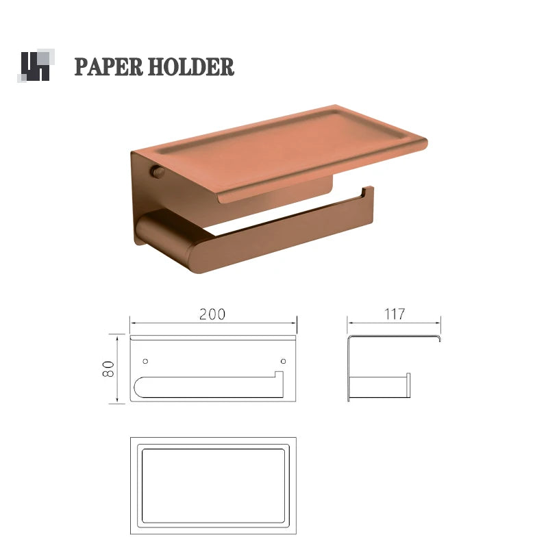 Brushed Rose Gold Toilet Paper Holder Towel Bar