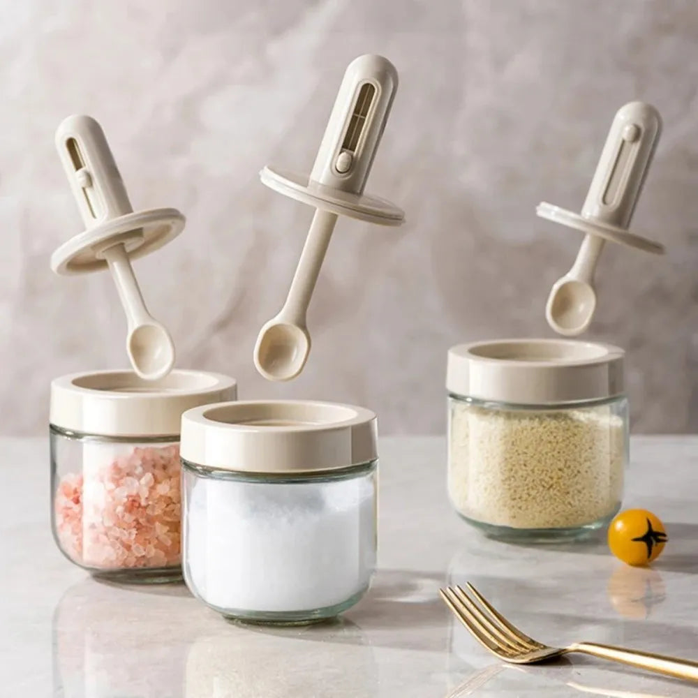 Glass Seasoning Bottle Telescopic Spoon Leak Proof Salt