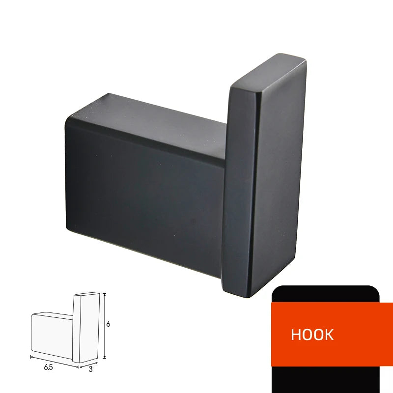 Matte Black Hook Towel Rack 304 Stainless Steel