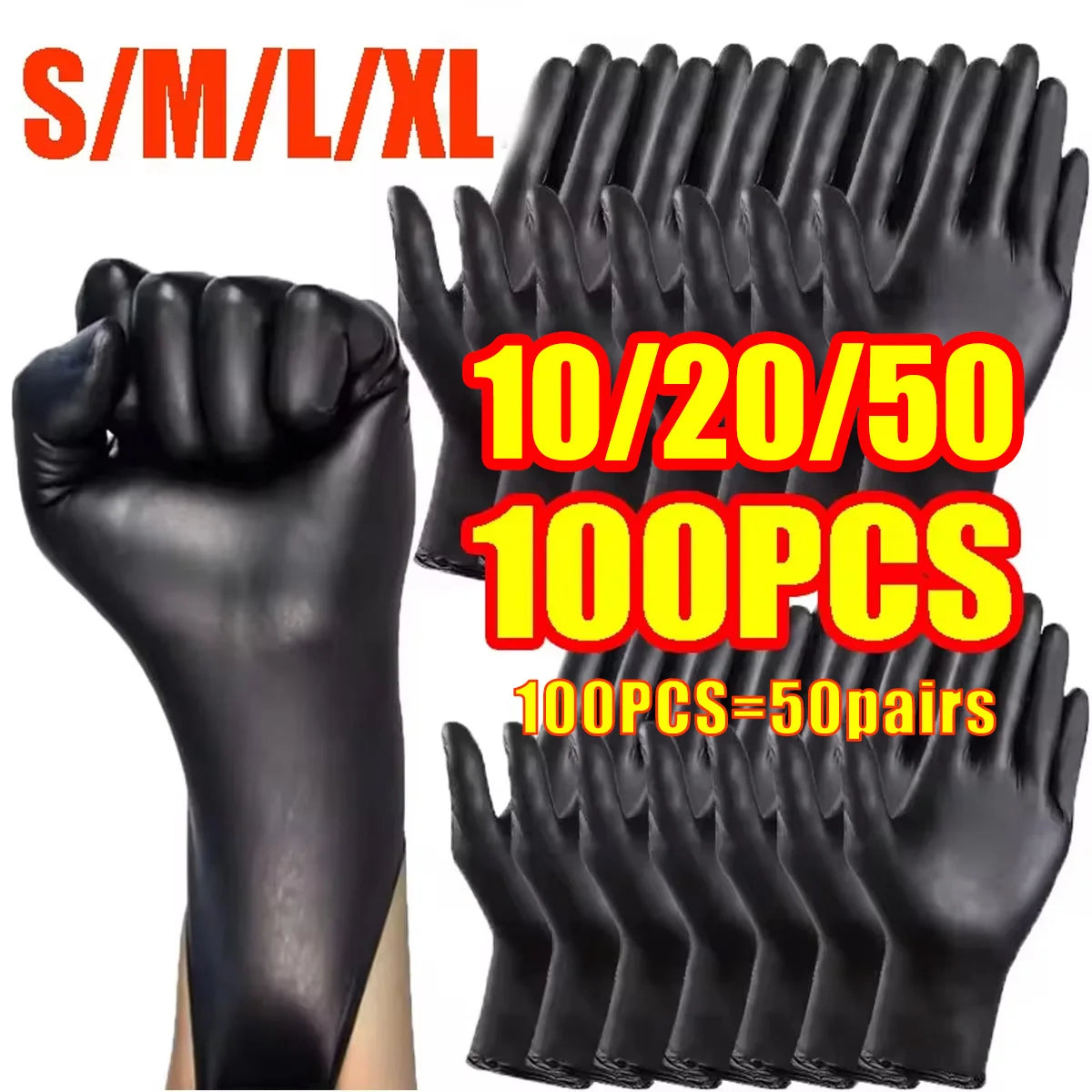 10/20/50/100pcs Bagged Disposable Gloves Black Disposable Gloves