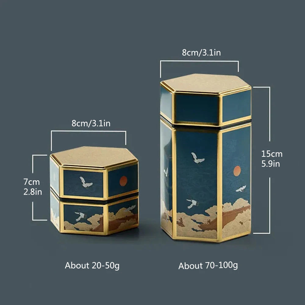 Tea Organizer Lids Hexagonal Tinplate Food Storage Jars