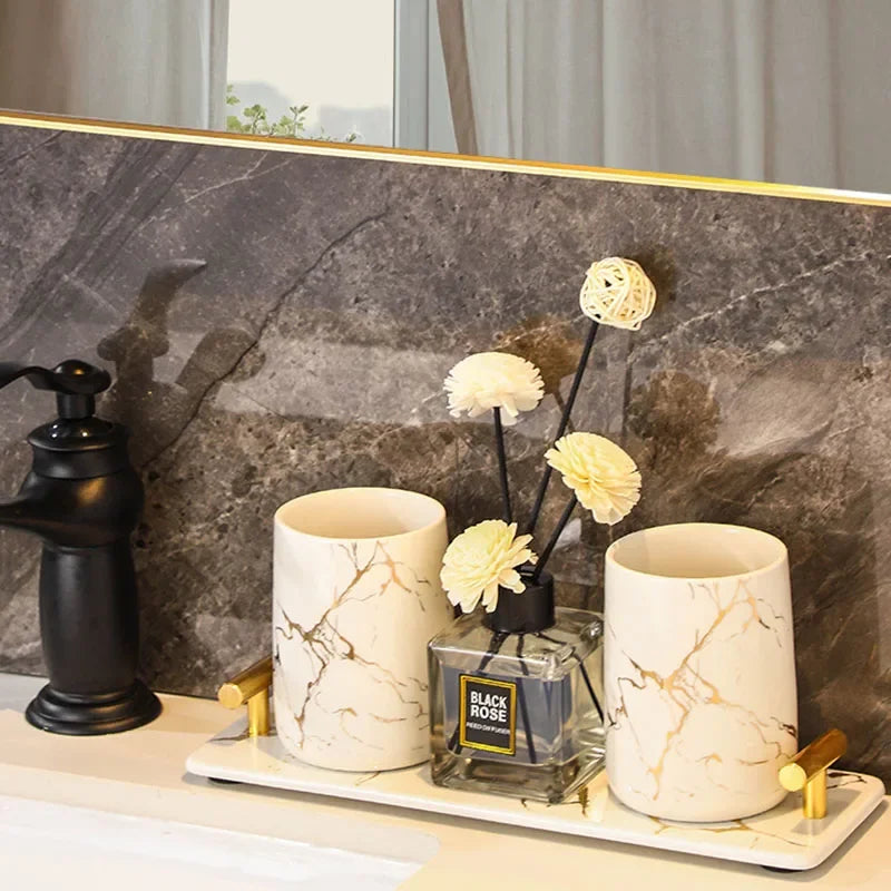 Creative Marble Texture Ceramic Toothbrush Cup Bathroom Soap