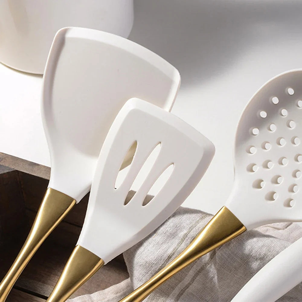1pc Silicone Kitchenware Cooking Utensils White Gold Spatula