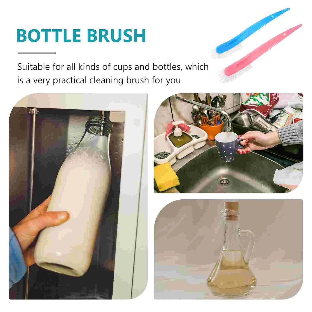 1/2pcs High Quality Curved Design Bottle Cleaning Brush