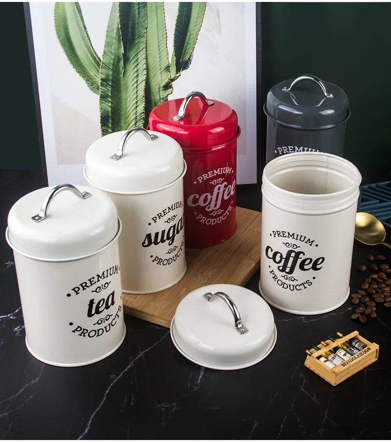 Canisters Coffee Tea Sugar Flour Metal Tin Jars