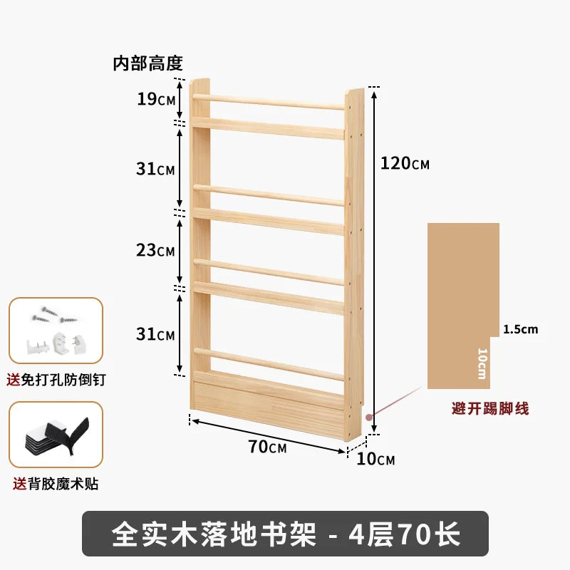 Solid Wood Narrow Bookshelf Door Backspace Saver Children