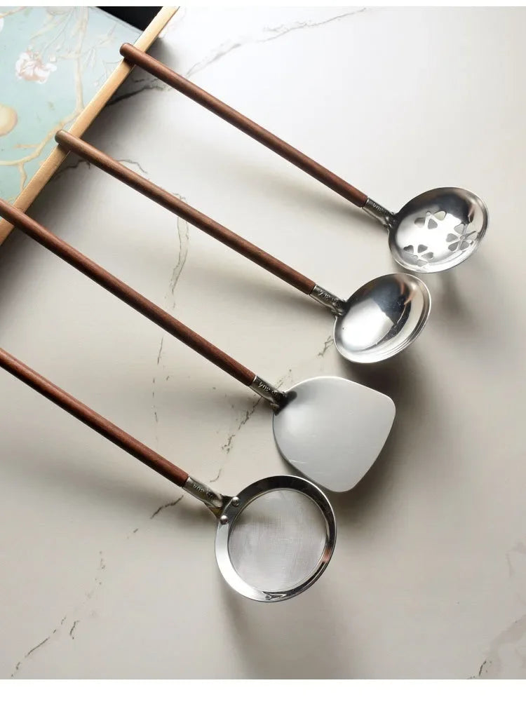 Japanese Wooden Handle Soup Spoon 304 Stainless Steel