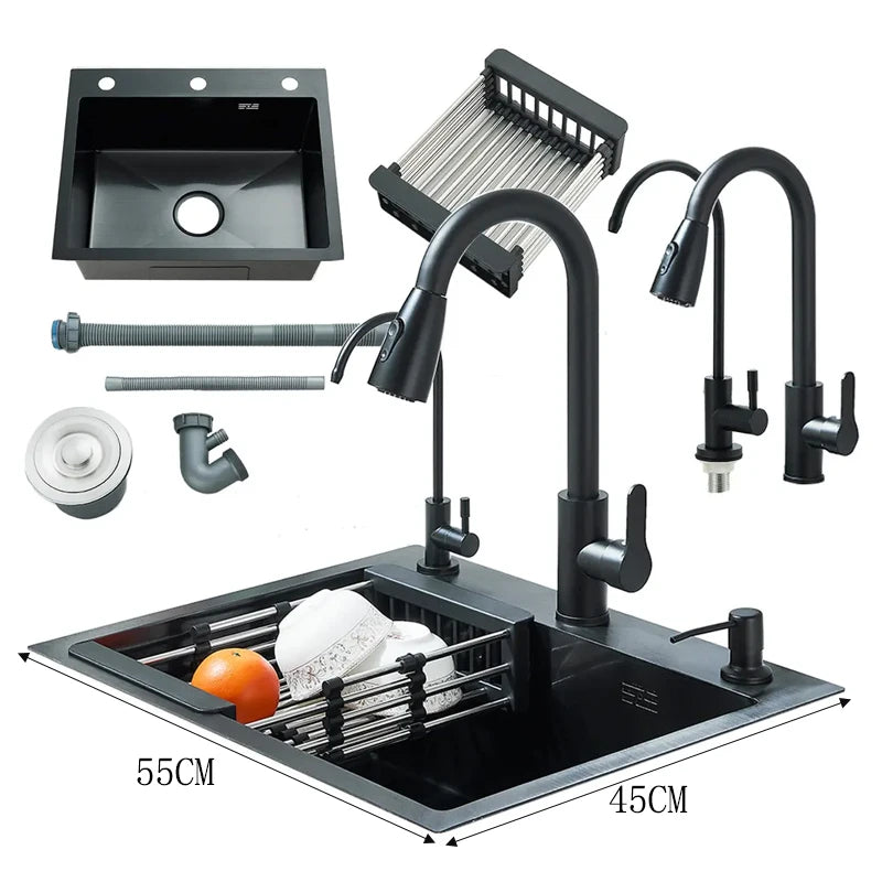 304stainless Steel Sink Faucet Rainfall Spout Pull Out