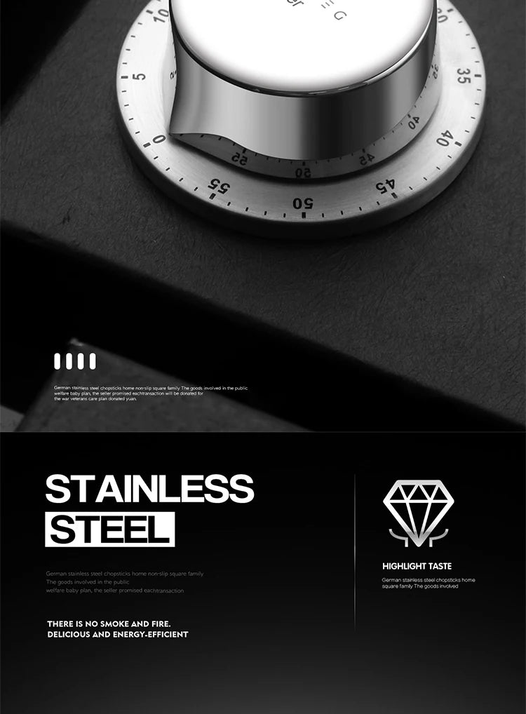 Stainless Steel Timer Magnetic Base Mechanical Cooking Timer