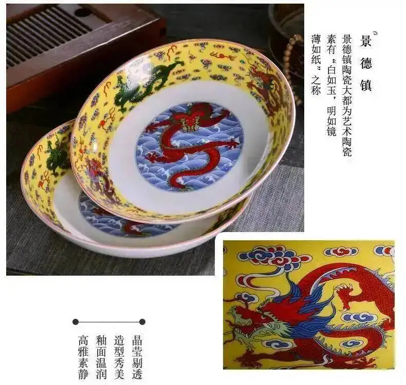 Ceramic Dragon Dish Chinese Bone Porcelain Deep Flat